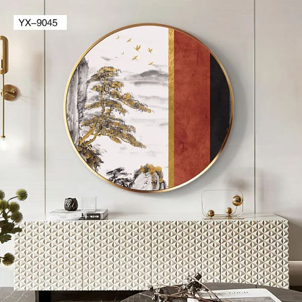Golden Pine Cliff Asian Landscape Circular Wall Art