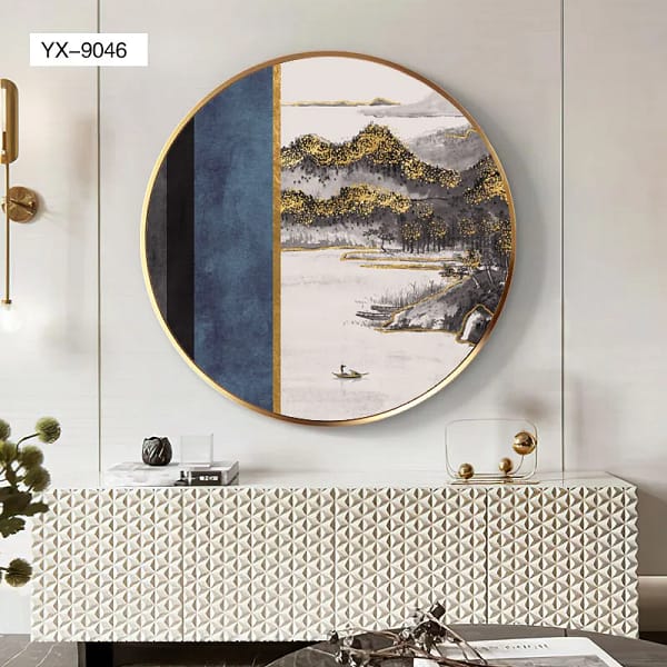 Golden Mist Lake Landscape with Lone Boat Wall Art