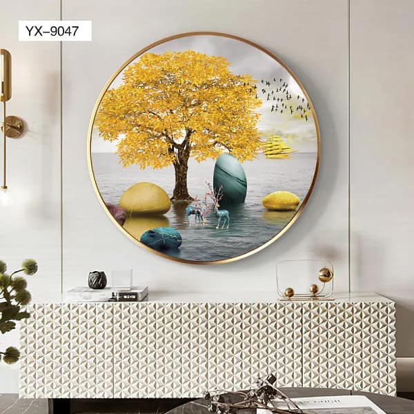 Golden Tree and Teal Deer Fantasy Landscape Wall Art
