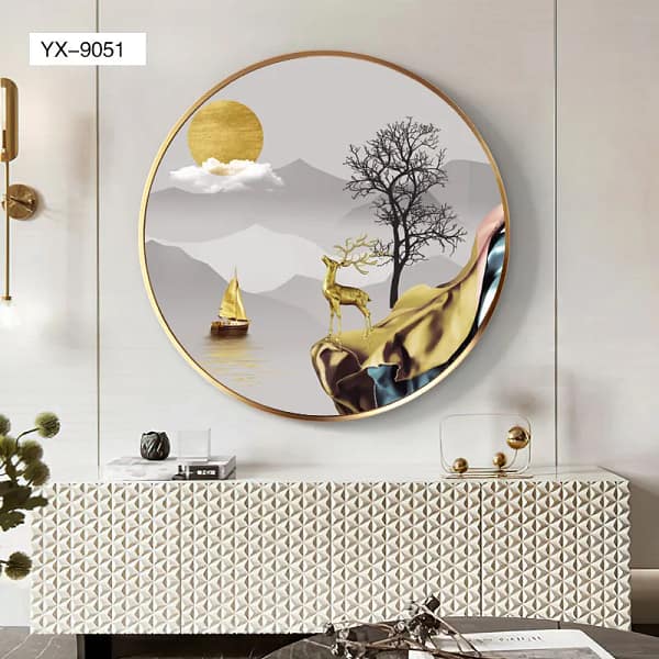 YX-9051-Golden Deer on Cliff Over Serene Lake Wall Art Golden Deer on Cliff Over Serene Lake Wall Art