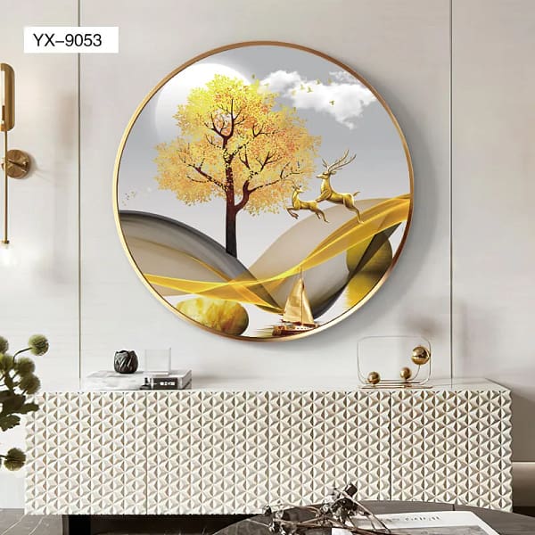 Golden Autumn Deer and Tree Fantasy Landscape Wall Art