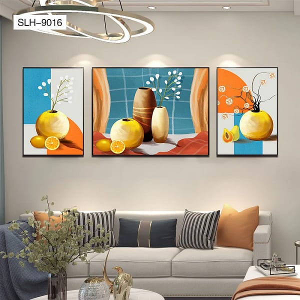 Vibrant Lemon & Floral Vase Trio Wall Art
