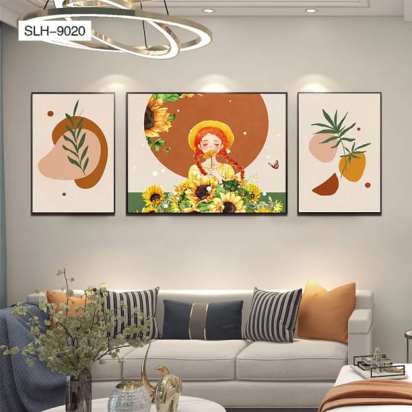 Sunflower Serenity Woman Portrait Trio Wall Art
