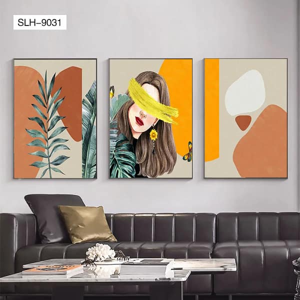 SLH-9031-Whimsical Banana Head Woman with Green Plant Wall Art Whimsical Banana Head Woman with Green Plant Wall Art