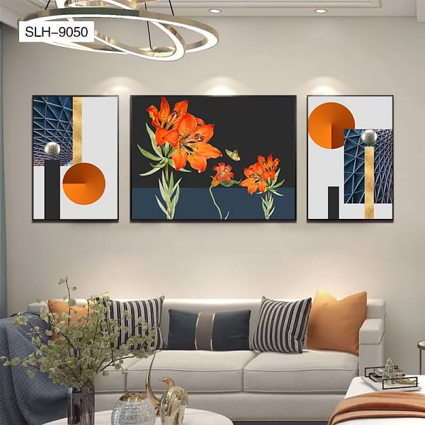 Vibrant Orange Flower Vase Trio Printable Wall Art