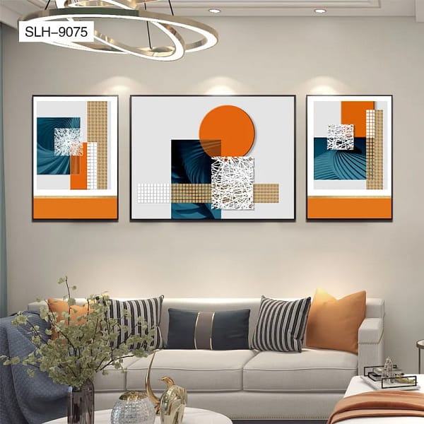 SLH-9075-Vibrant Orange and Blue Abstract Waves Wall Art Set Vibrant Orange and Blue Abstract Waves Wall Art Set