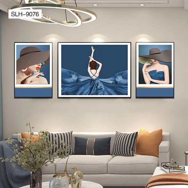 SLH-9076-Elegant Woman in Blue Dress Wall Art Set Elegant Woman in Blue Dress Wall Art Set