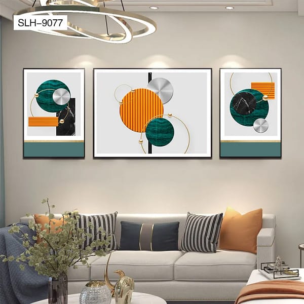 SLH-9077-Whimsical Green & Orange Fun Trio Wall Art Whimsical Green & Orange Fun Trio Wall Art