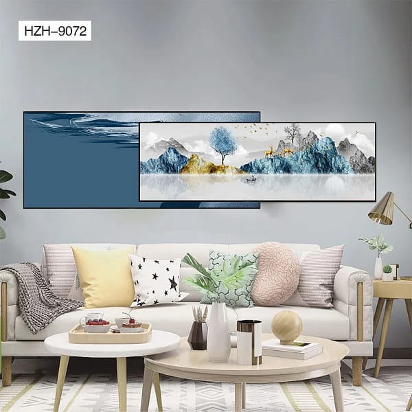 Golden Deer Mountain Lake Overlay Wall Art – 2 Pieces
