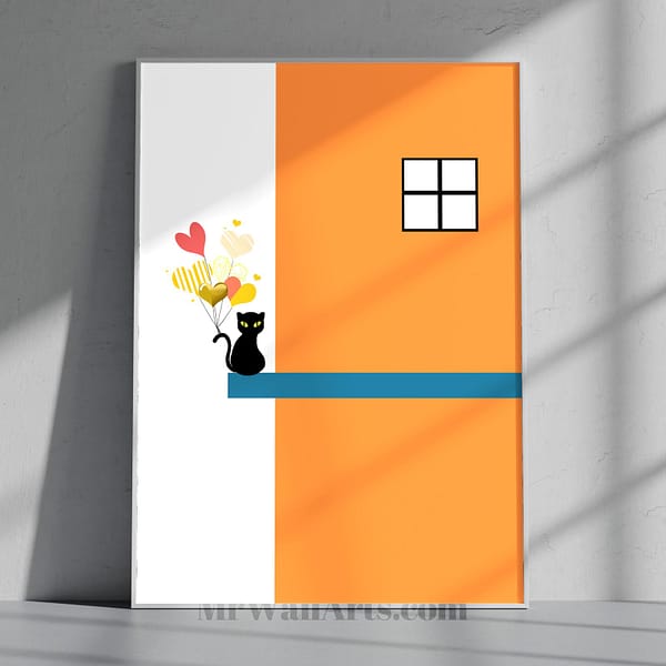 Cat with Flower Bouquet Wall Art Black Cat with Flower Hearts Bouquet Wall Art