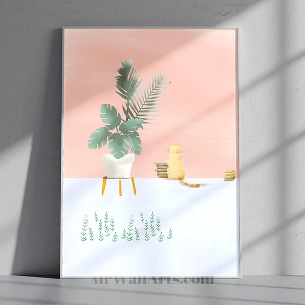 Faded Pink Minimalist Cat the Book Lover Faded Pink Minimalist Cat the Book Lover