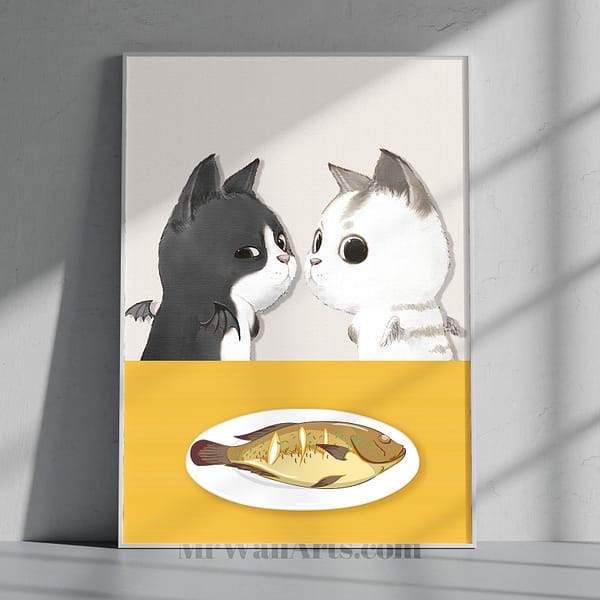 Minimalist Cat and Fishbowl Moment Wall Art Minimalist Cat and Fishbowl Moment Wall Art