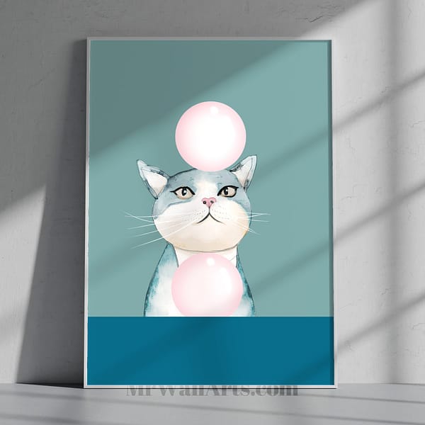 Minimalist Playful Cat with Yarn Ball Wall Art Minimalist Playful Cat with Yarn Ball Wall Art