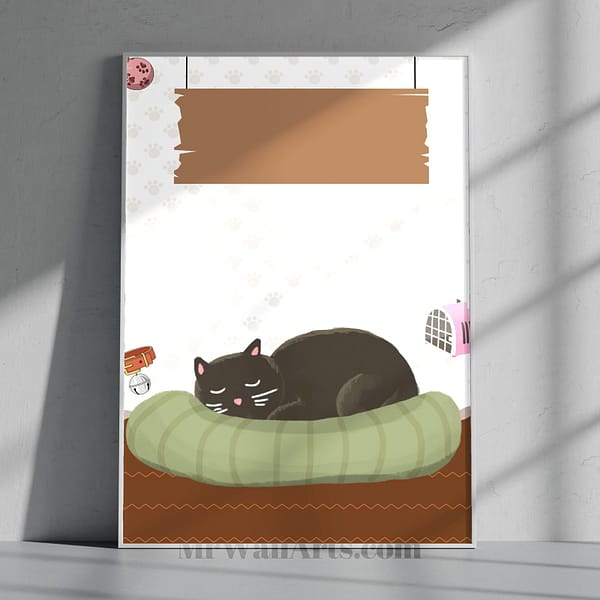 Minimalist Sleeping Cat on a Green Kitten Bed Wall Art Minimalist Sleeping Cat on a Green Kitten Bed Wall Art