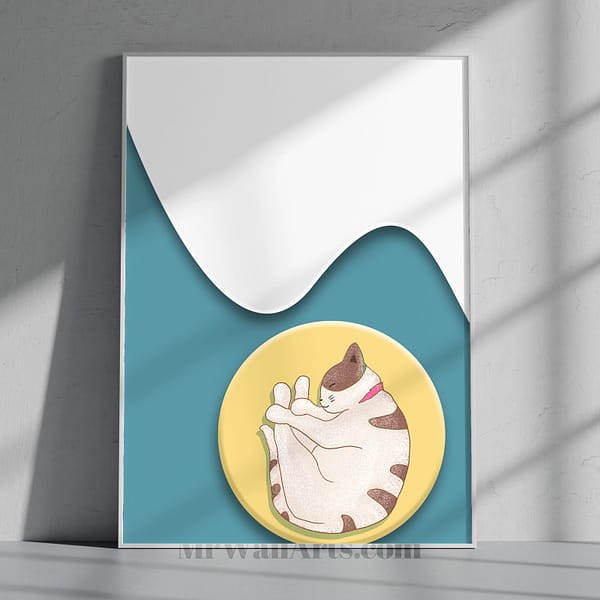 Minimalist Sleeping Cat with Moon Wall Art Minimalist Sleeping Cat with Moon Wall Art