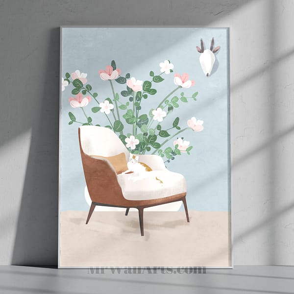 Natural Tone Relaxed Cat in a Chair Wall Art Natural Tone Relaxed Cat in a Chair Wall Art