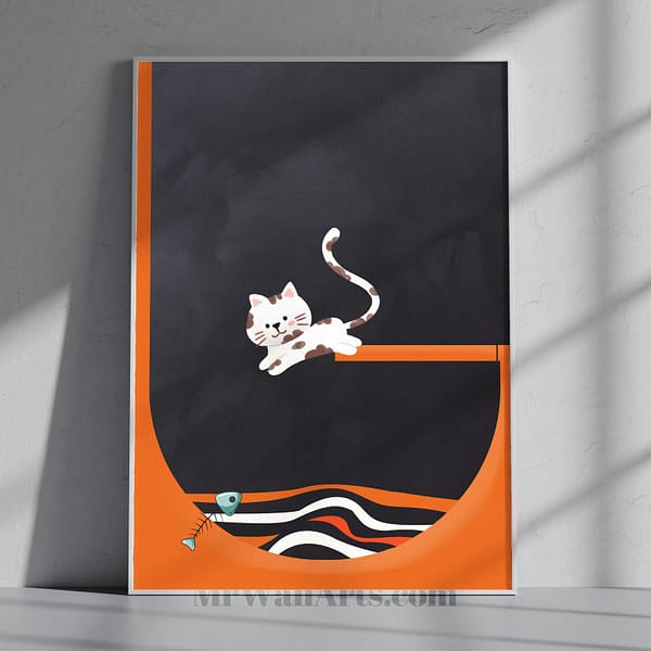 Playful Cat with Fish Bone Wall Art Playful Cat with Fish Bone Wall Art