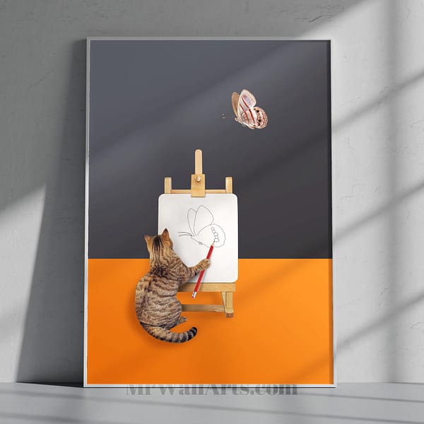 The Artistic Cat Minimalist Black Orange Wall Art The Artistic Cat Minimalist Black Orange Wall Art