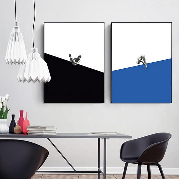 03 Set of 2 Blue-White and Black-White Diving Wall Arts Set of 2 Blue-White and Black-White Diving Wall Arts