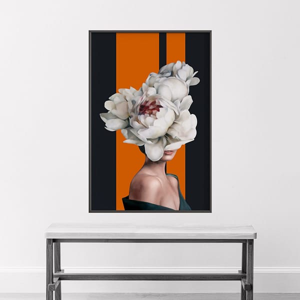 1-(14) Orange and Black Feather White Roses Woman Abstract Art for Bedroom Orange and Black White Roses Woman Abstract Art for Bedroom