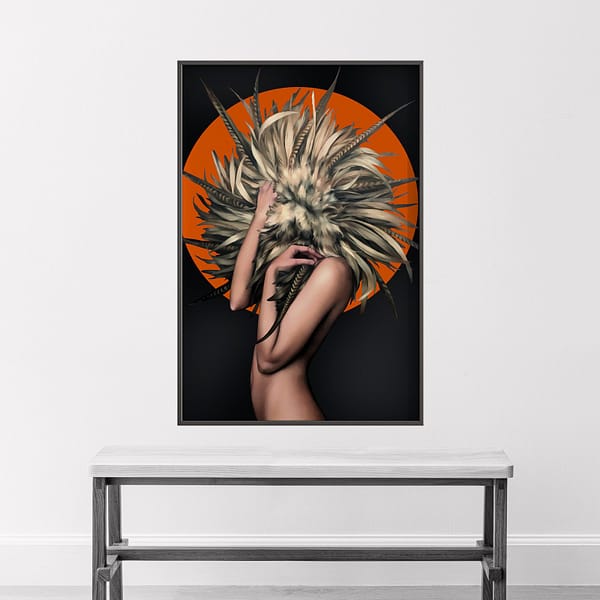 1-(21) Contemporary Nude Portrait with Feathers Minimal Wall Art Contemporary Nude Portrait with Feathers Minimal Wall Art