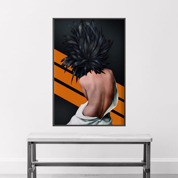 1-(9) Elegant Feather Portrait of Woman Orange and Black Wall Decor Elegant Feather Portrait of Woman Orange and Black Wall Decor