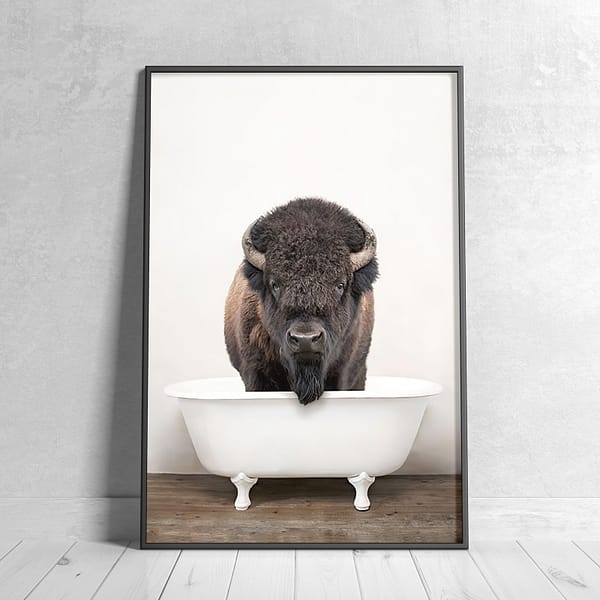 American Bison in a White Clawfoot Bathtub Wall Art American Bison in a White Clawfoot Bathtub Wall Art