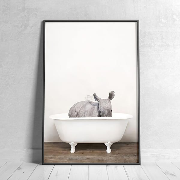Art Print of a Baby Rhinoceros in a Bathtub Art Print of a Baby Rhinoceros in a Bathtub