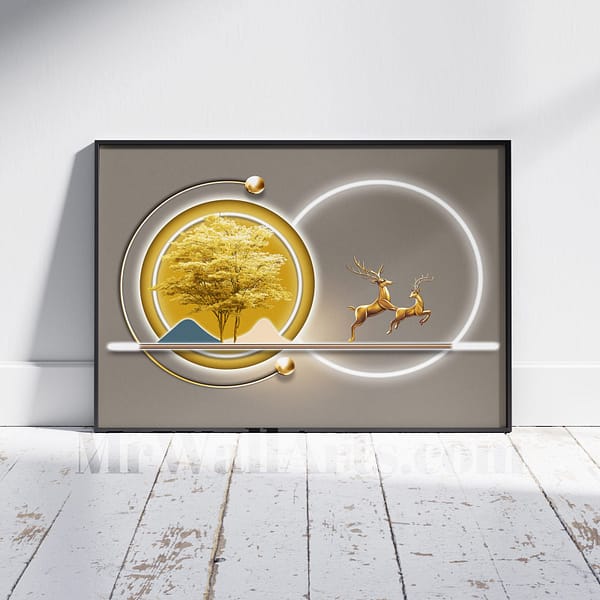 Contemporary Golden Trees & Golden Elk in Lux Circles Contemporary Golden Trees & Golden Elk in Lux Circles Wall Art