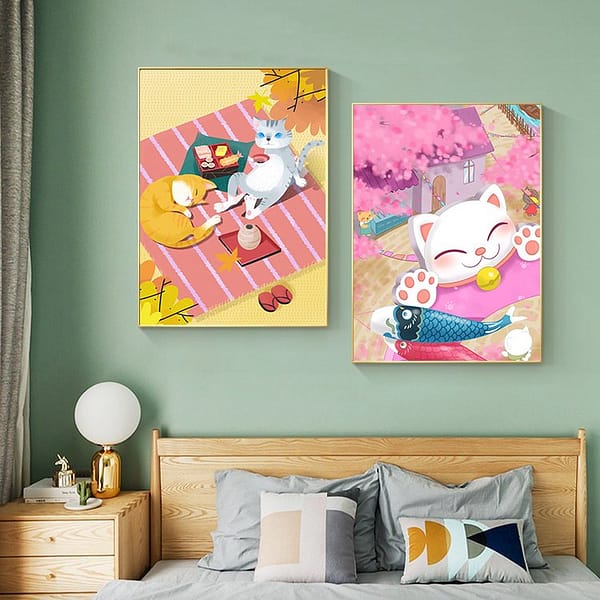 Cute Cat Duo Pink Minimalist Wall Art Set Cute Cat Duo Pink Minimalist Wall Art Set