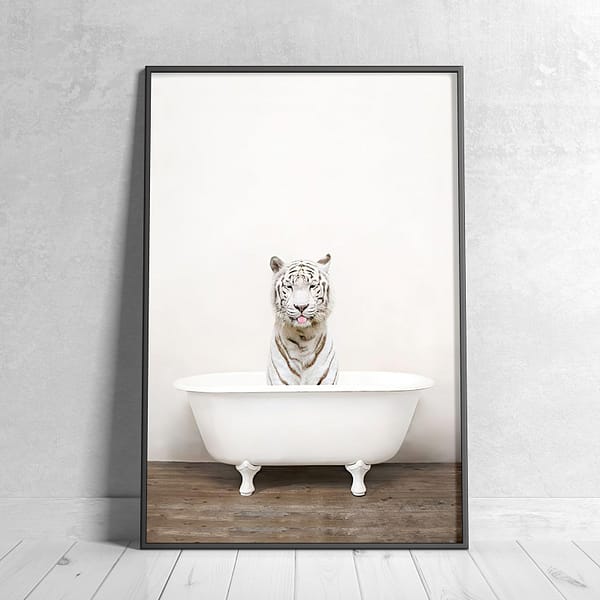 Cute White Tiger in a White Clawfoot Bathtub Wall Art Cute White Tiger in a White Clawfoot Bathtub Wall Art