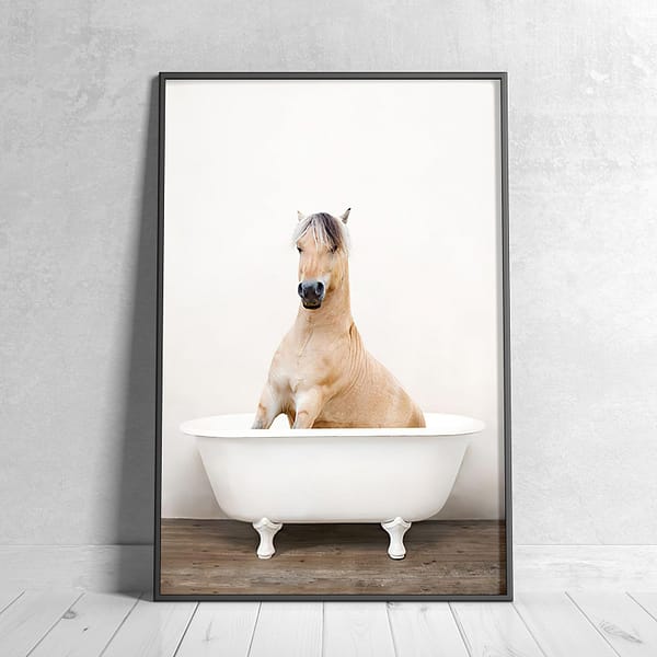 Fjord Horse in a White Clawfoot Bathtub Wall Art Fjord Horse in a White Clawfoot Bathtub Wall Art
