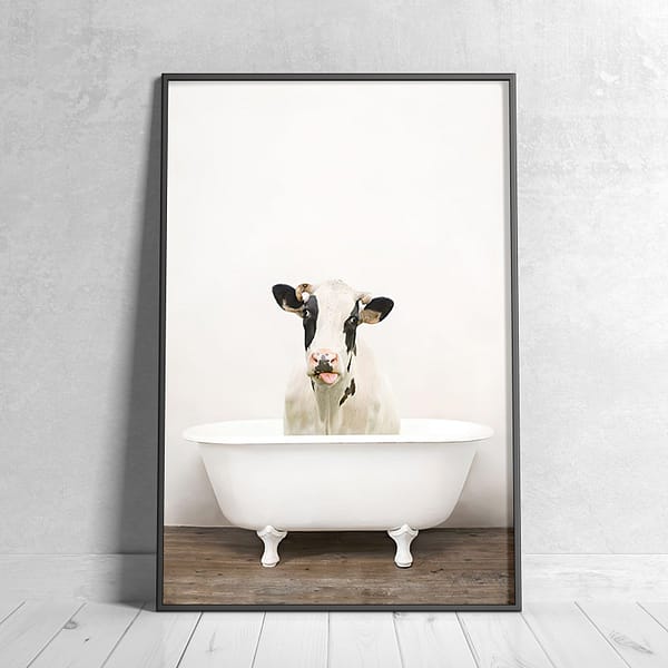 Gentle Cow in a White Clawfoot Bathtub Wall Art Gentle Cow in a White Clawfoot Bathtub Wall Art