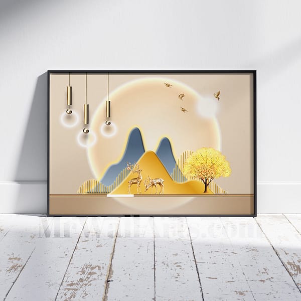 Golden Ascent Minimalist Mountains Elk Golden Ascent Minimalist Mountains Elk Entrance Wall Art