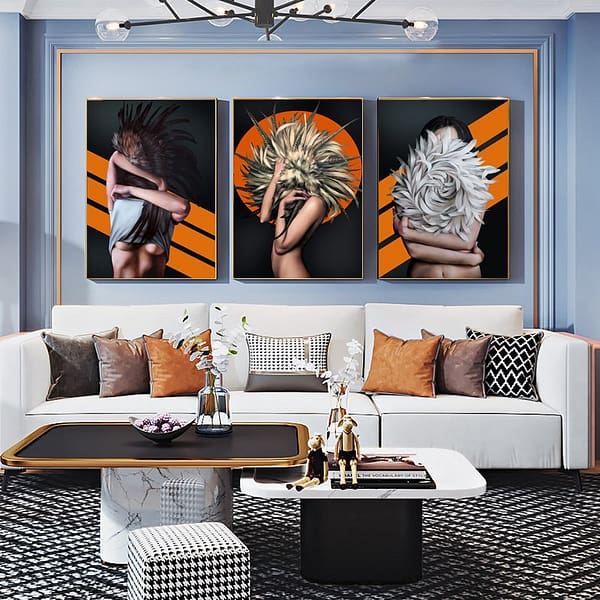 Graphic Feather Mid-Century Inspired 3 Orange Characters Graphic Feather Mid-Century Inspired 3 Orange Characters