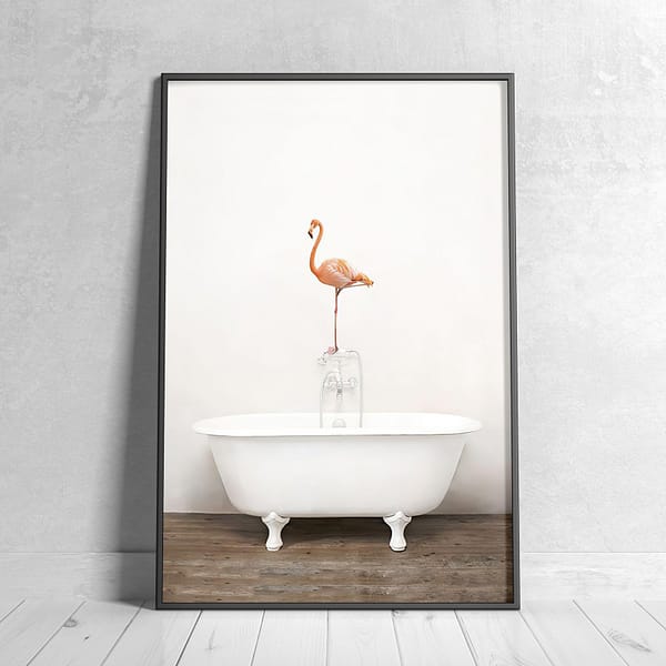 Greater Flamingo in a White Clawfoot Bathtub Wall Art Greater Flamingo in a White Clawfoot Bathtub Wall Art