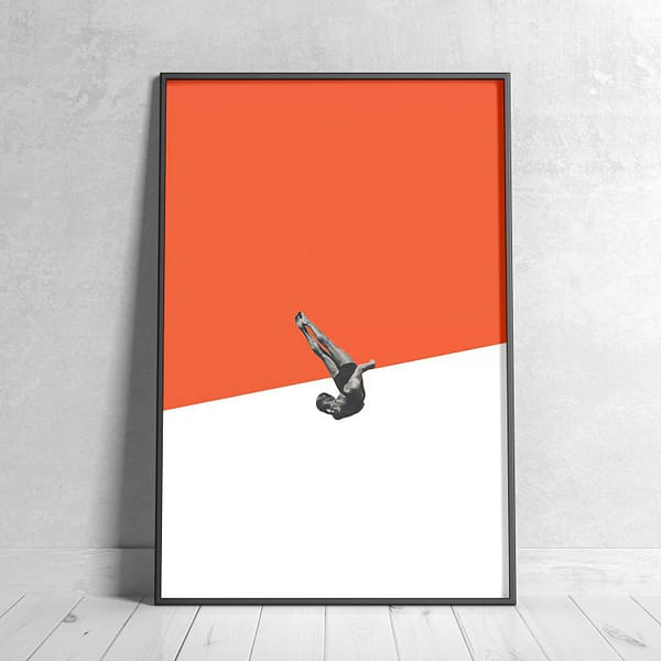 Minimalist White n Orange Diver Silhouette Wall Art Minimalist White n Orange Diver Silhouette Wall Art