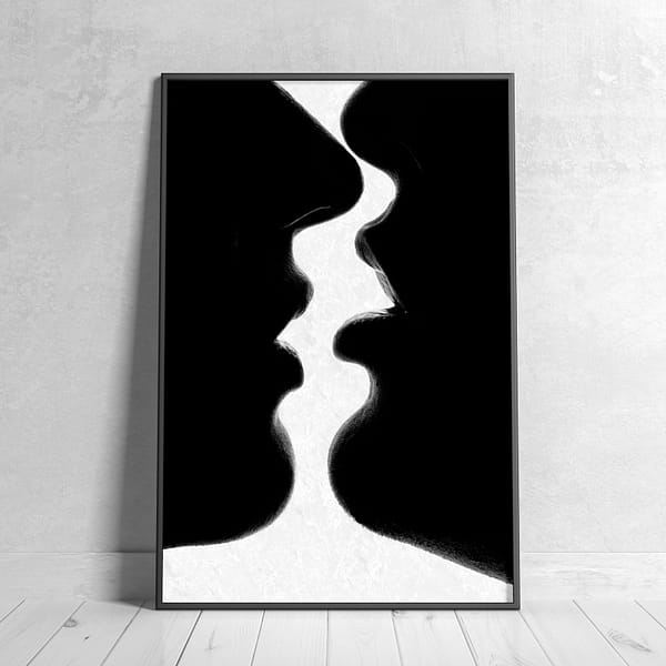 Sensual Black and White Lips in Kissing Motion Wall Art Sensual Black and White Lips in Kissing Motion Wall Art