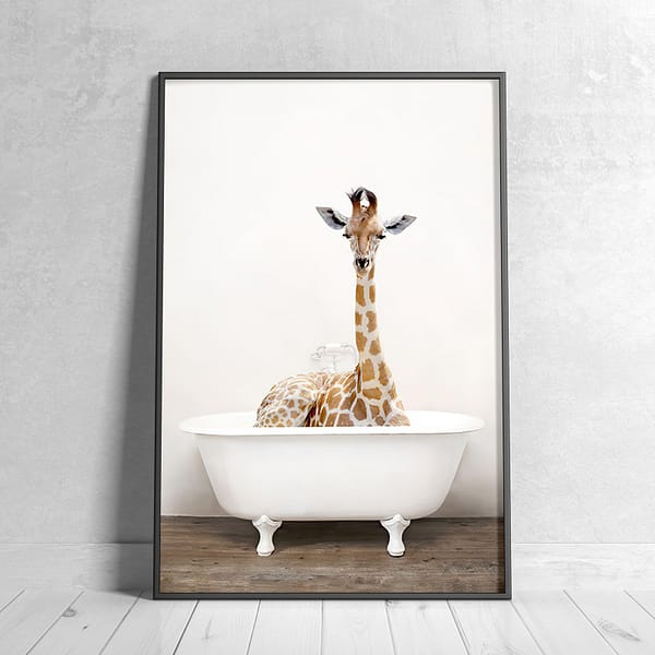 Solo Giraffe in White Bathtub Playful Digital Art Solo Giraffe in White Bathtub Playful Digital Art