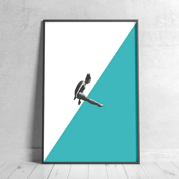 Striking Diver Silhouette White & Teal Wall Art Striking Diver Silhouette White & Teal Wall Art