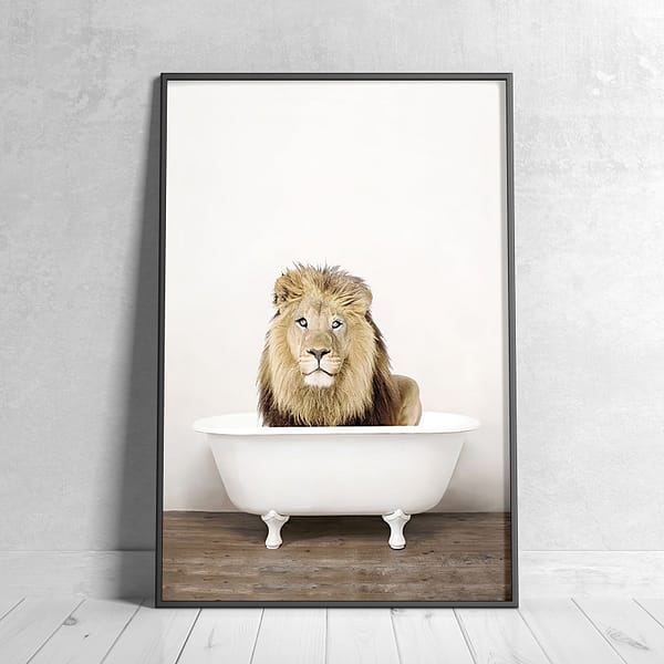 The Barbary Lion in a White Clawfoot Bathtub Wall Art The Barbary Lion in a White Clawfoot Bathtub Wall Art