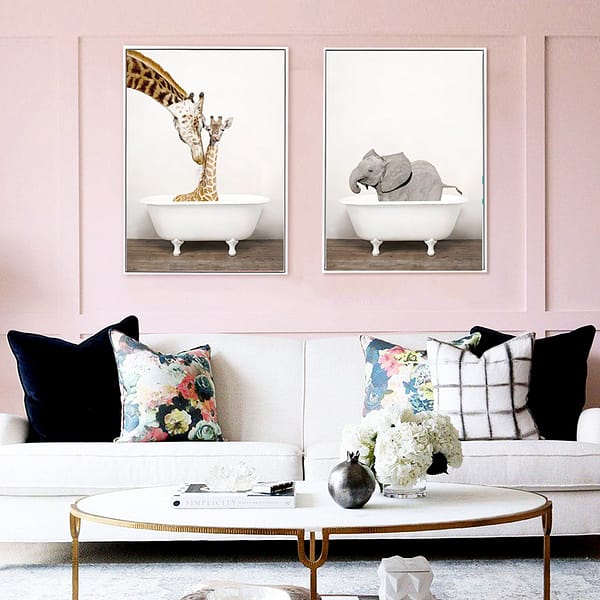 效果 (5) Mother Giraffe and Baby, Baby Elephant Playful Wall Art Mother Giraffe and Baby, Baby Elephant Playful Wall Art